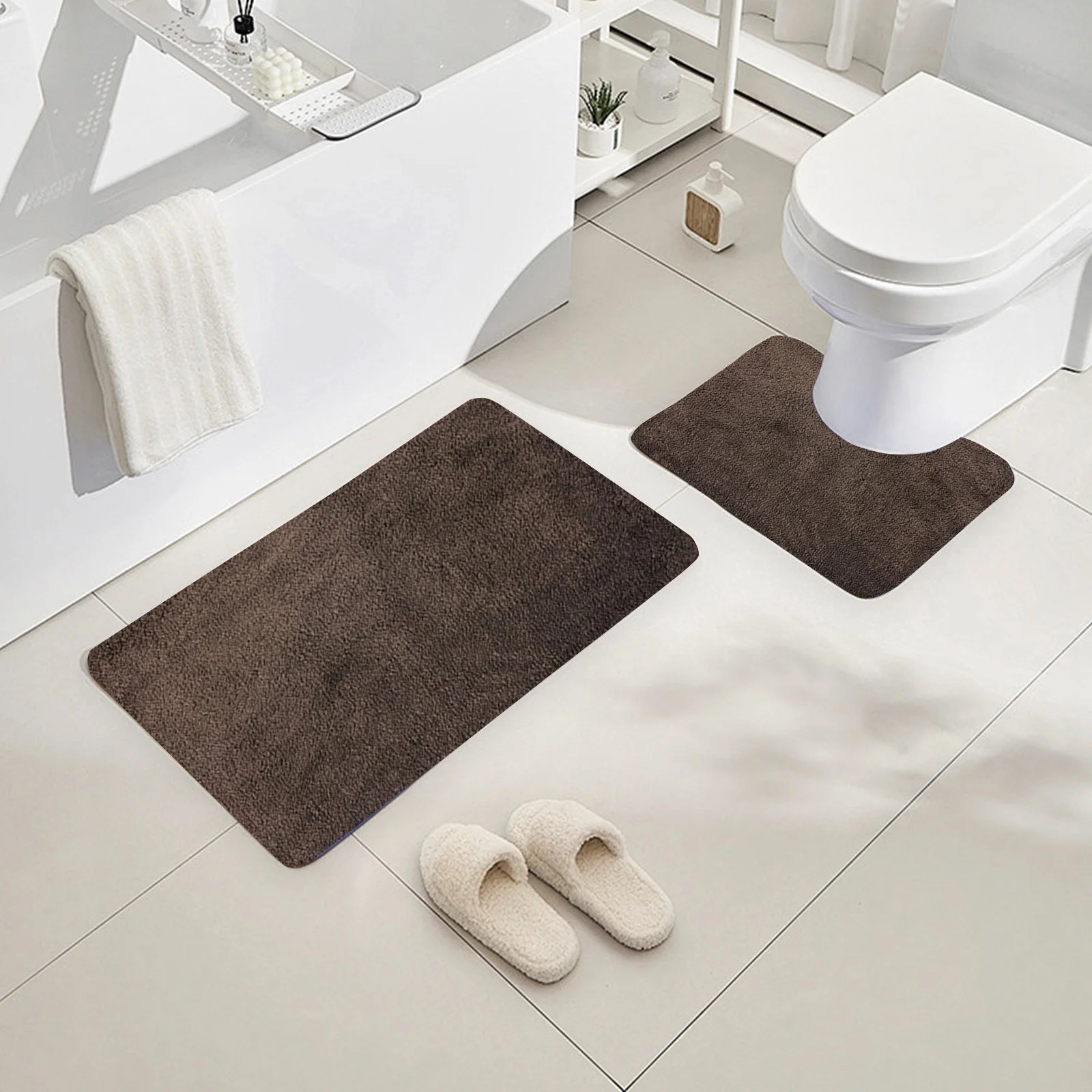 Two-piece Solid Color Bathroom Mat Set With Non-slip Backing - Ultra-absorbent Surface For Bathroom And Powder Room - Comfortable, Machine-washable Mat 3