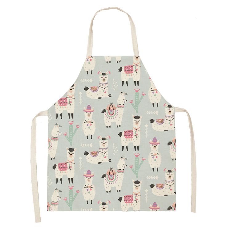 Title 14, Alpaca Cartoon Cotton Linen Apron Sleeveless An...