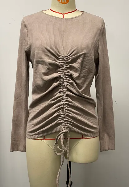 Women Draw Rope Slim Solid Color Inside The Top Light Brown - Shop at LoveMi