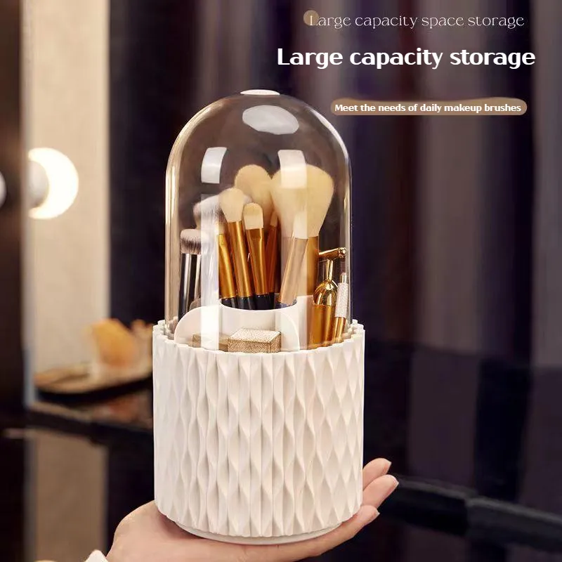 360 Rotating Large Capacity Transparent Makeup Brush Storage Pen Holder Acrylic Dust With Lid Desktop Cosmetic Storage Box – image 6