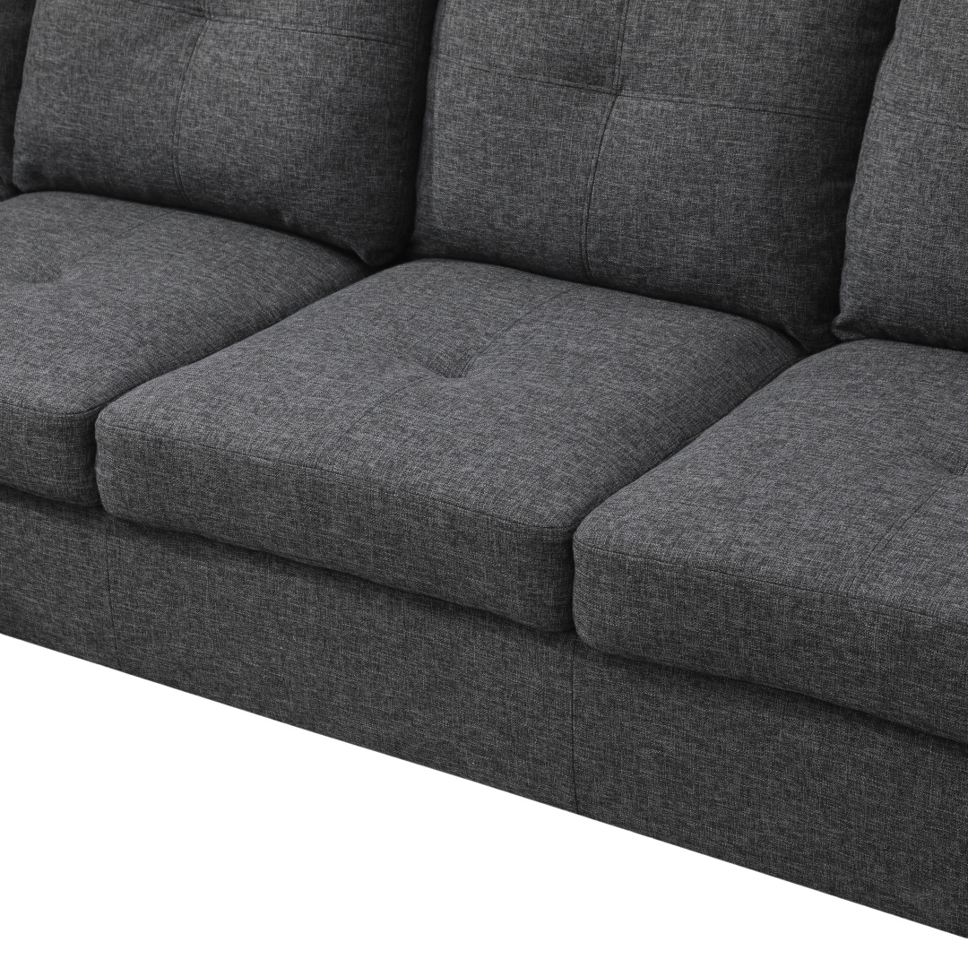 Pickup Only--Black Grey Linen 3-Piece Couch Living Room Sofa Set