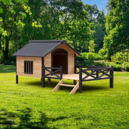 Outdoor Large Wooden Cabin House Style Wooden Dog Kennel With Porch