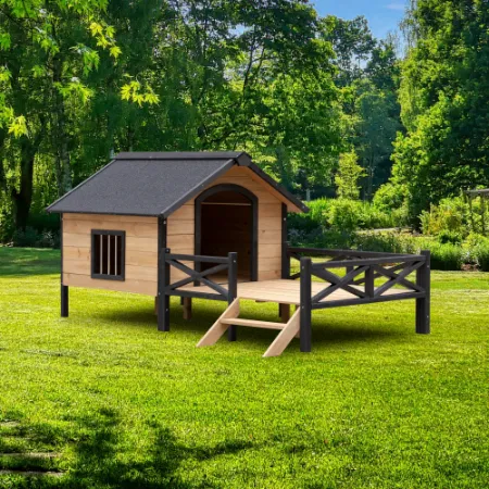 Outdoor Large Wooden Cabin House Style Wooden Dog Kennel With Porch Yellow Brown - Shop at LoveMi