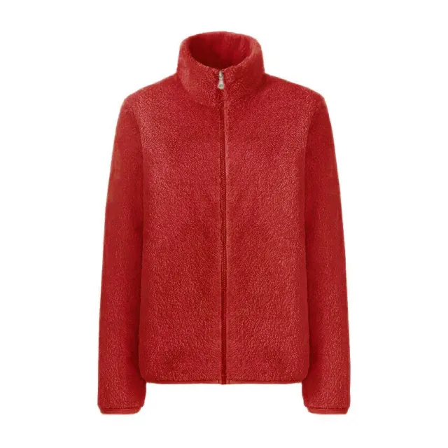 Autumn And Winter Coat Stand up Collar Double Face Fleece Coral Cashmere Hoodie Red - Shop at LoveMi