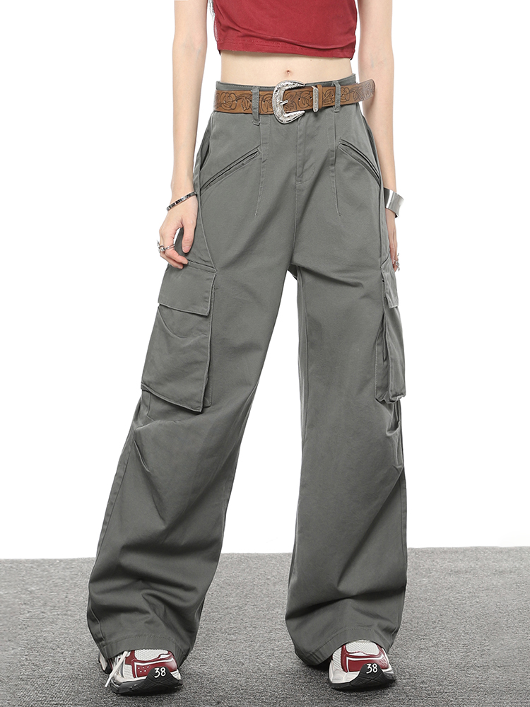 Title 3, Multi Pocket Loose Casual Straight Wide Leg Pants