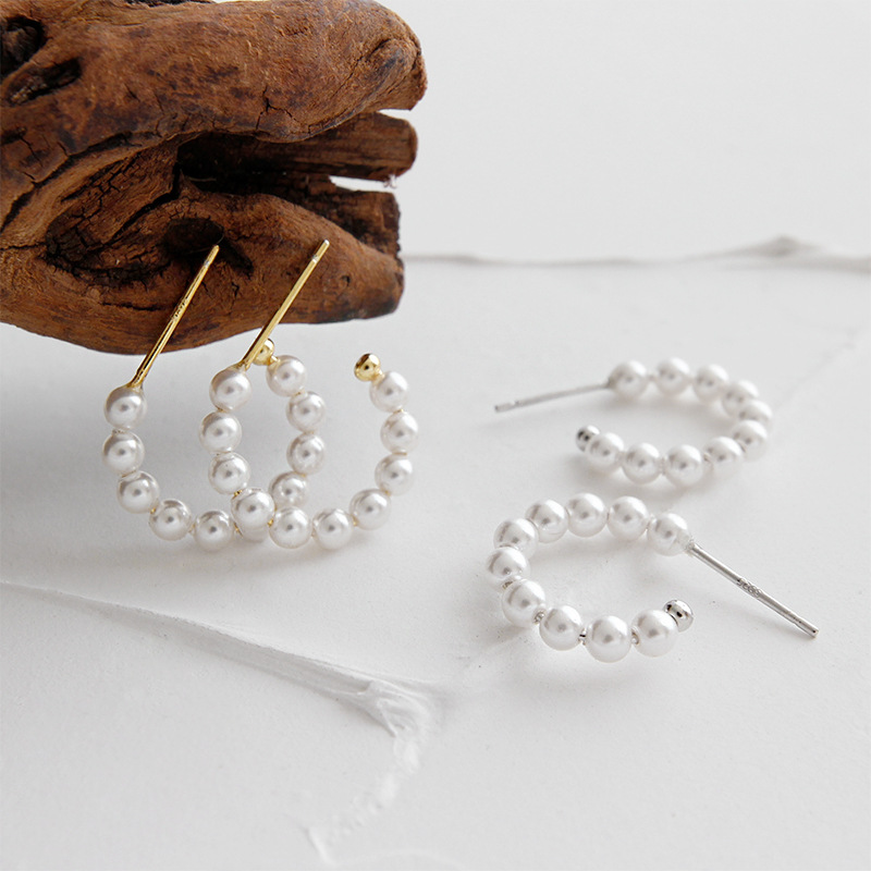 Simple Geometric S925 Sterling Silver Ring Bead Earrings
