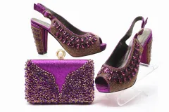 Large Size Rhinestone Bag With Shoes Wedding Diagonal Fashion - Purple - View 1