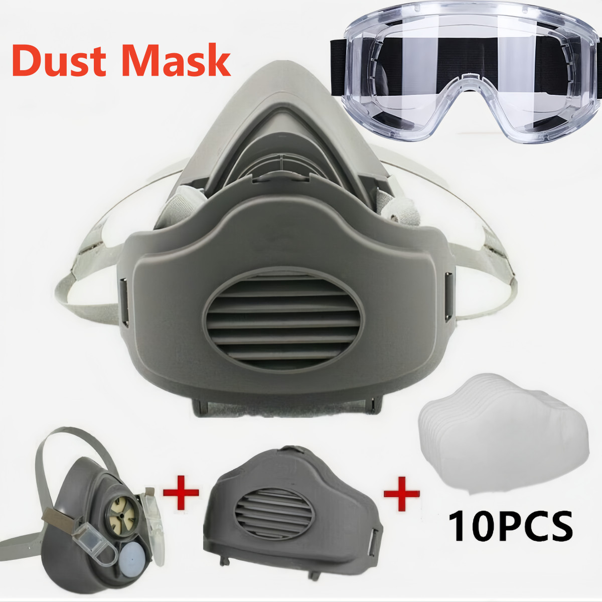 3200 Face Mask Half Cover Respirator Filter Reusable Facepiece With Goggles — image 9