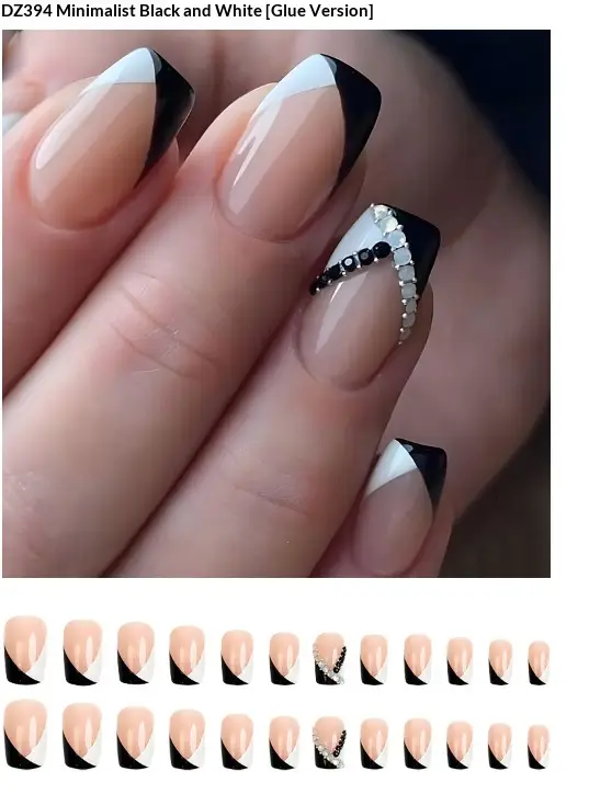 Transform Your Nails.This 24-piece Long Square Black And White French Minimalist Geometric Water-diamond Design Nail Set Is Suitable For Parties,dances,festival