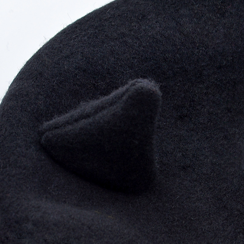 Letter Embroidery Cat Ears Wool Tweed Beret