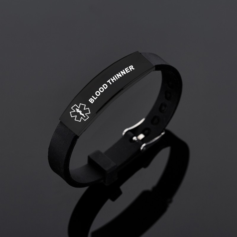 Black Stainless Steel Silicone Medical Alert ID Bracelet DIABETIC EPILEPSY SOS Bracelets 