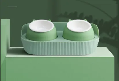 Pet Cat Bowl Ceramic Food Bowl Protect Cervical Spine Food Bowl Food Bowl Double Green4 Bowls - Shop at LoveMi