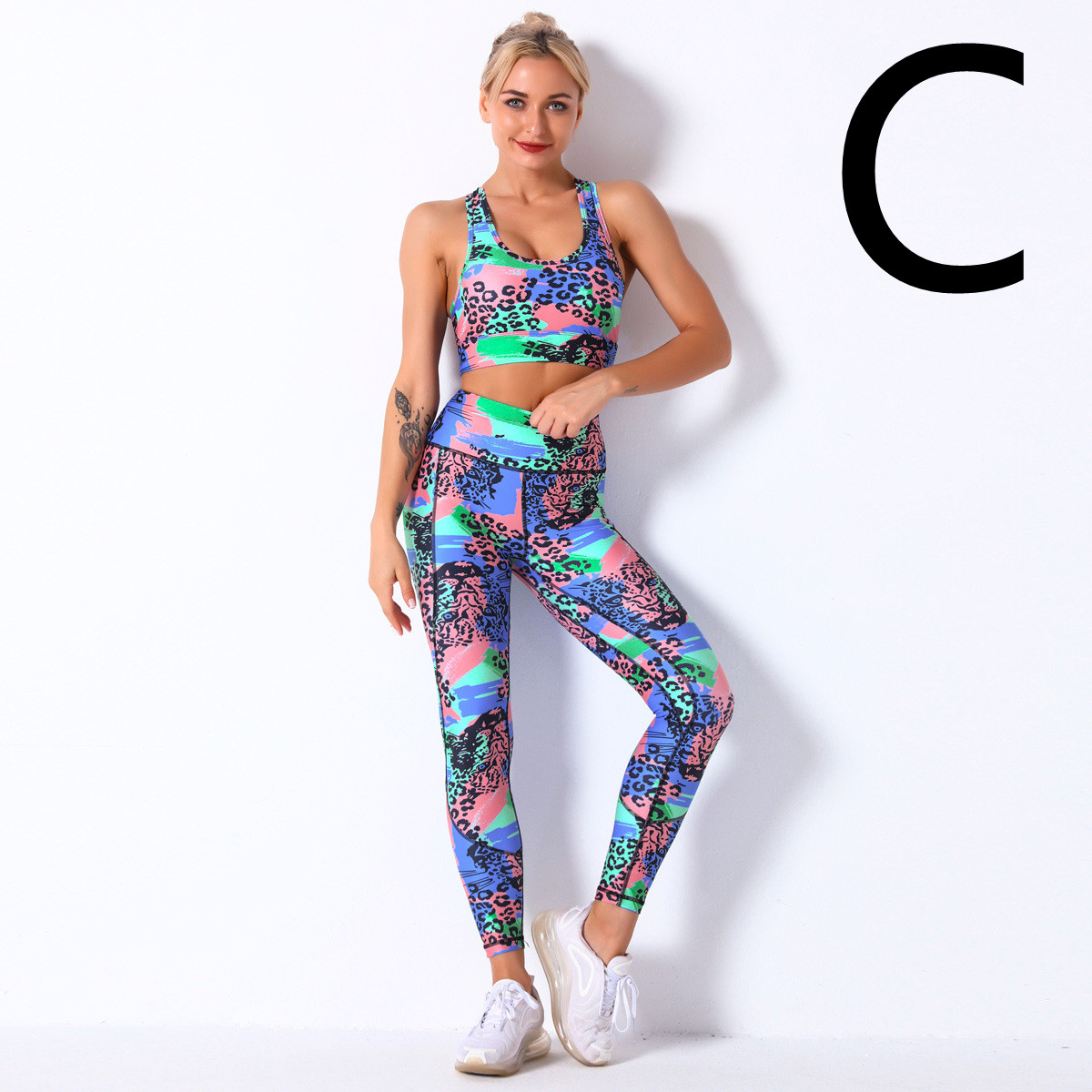 Digital Printing Shockproof Gather Bra Yoga Sports Fitness Suit Set