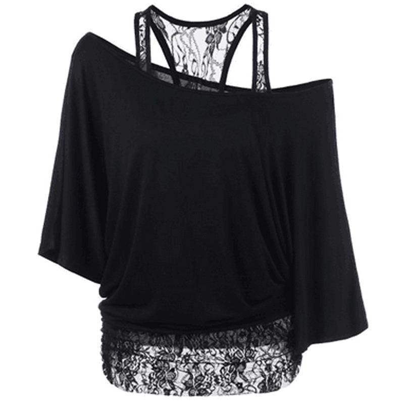 Title 4, Lace Vest Diagonal Collar Bat Sleeve Top