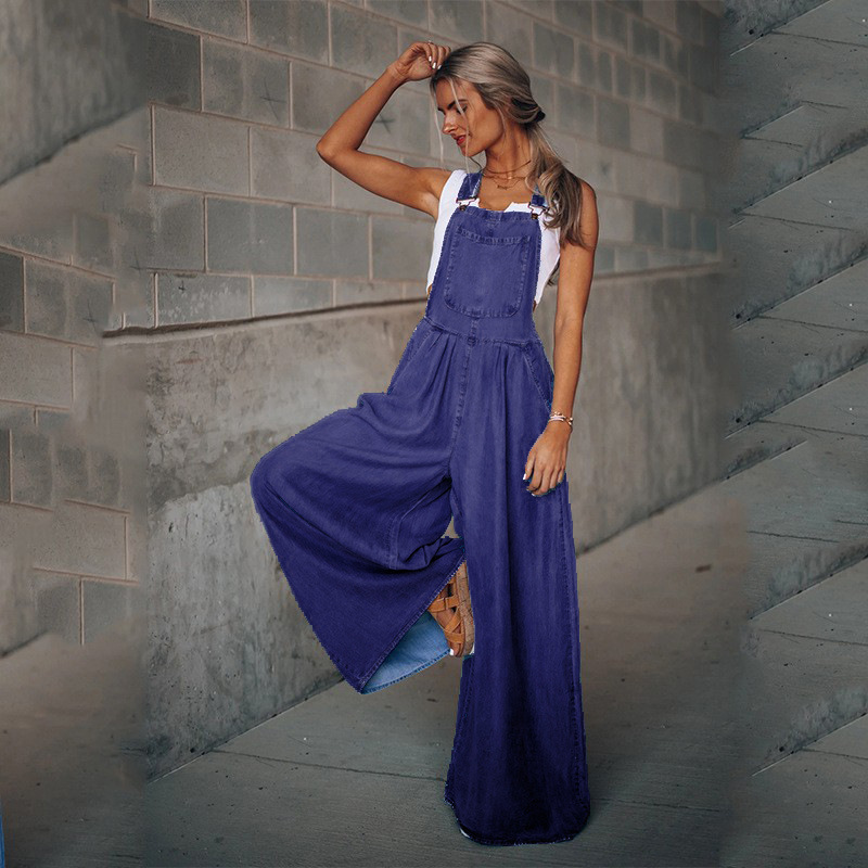 Summer Women's Pants Wide Leg Leisure Vacation Jumpsuit Navy - Shop at LoveMi