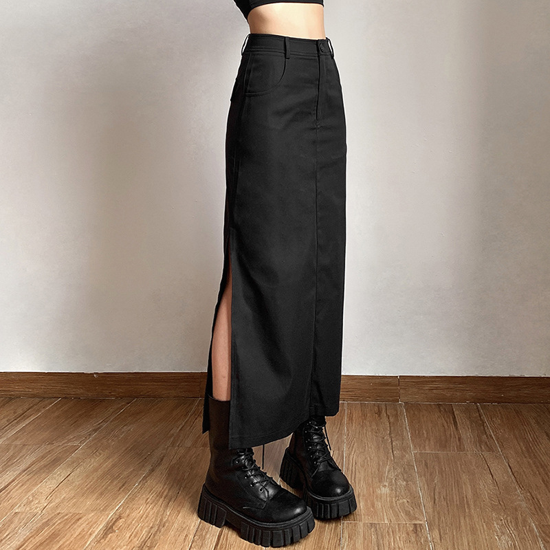 Autumn New Women's Solid Color Slim High-waisted Street Fashion Open Half-body Skirt