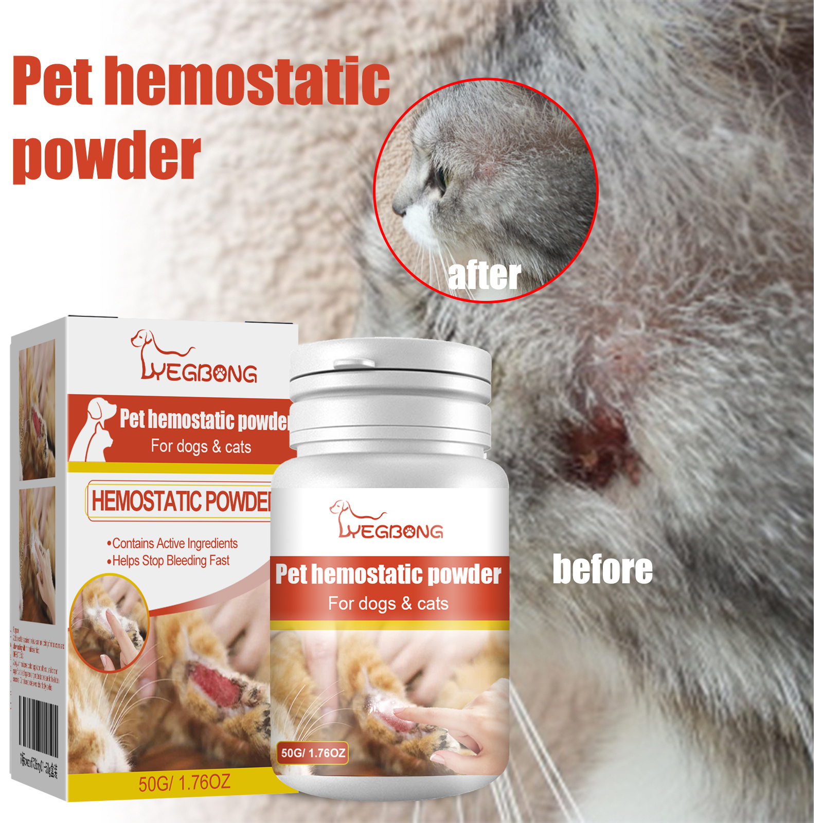 Pet Hemostatic Powder, Fast Bleeding Stop Wound Care Powder For Dogs Cats, Gentle Pet Nail Cut Skin Injury Healing Powder 50g thumbnail 2