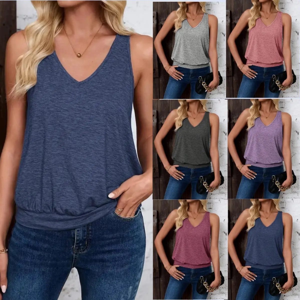 Women Summer Sleeveless V Neck Tank Top