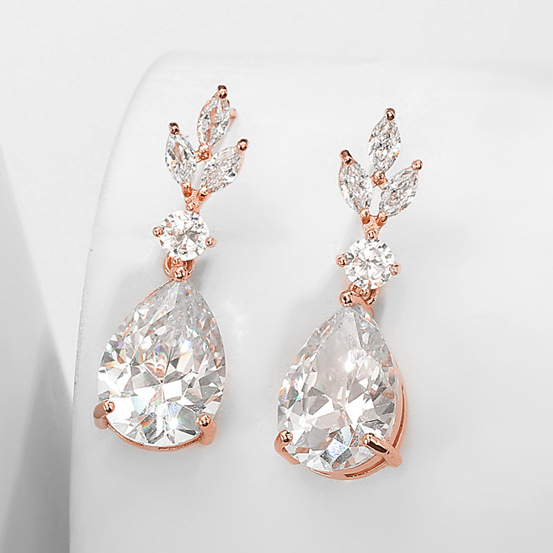 Exquisite High-end Fashion Copper-plated Drop-leaf Zircon Earrings