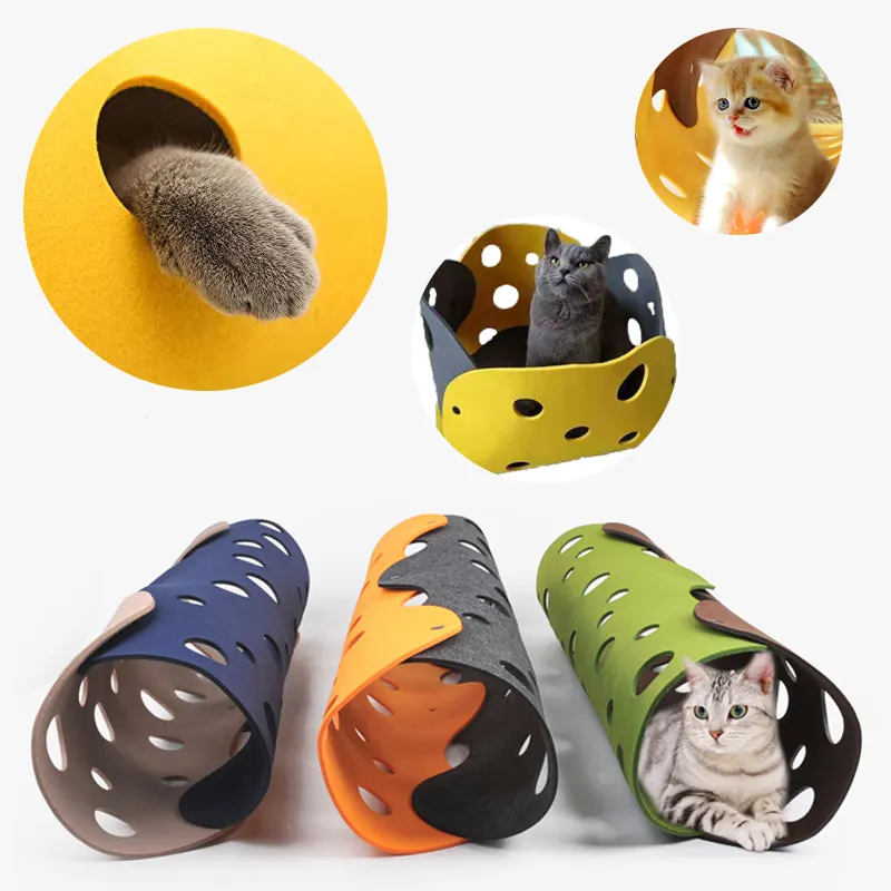 Cat Tunnel Toy Felt Pom Splicing Deformable