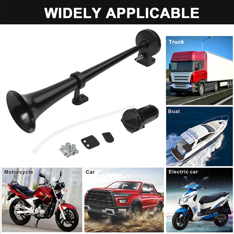150db 12V Black Super Loud Single Trumpet Air Horn Kit Truck Lorry Boat Train — image 8