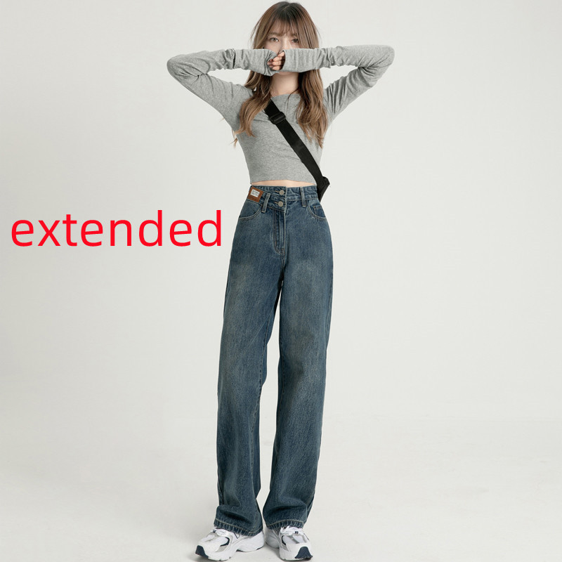 Retro Women's New Straight High Waist Wide Leg Jeans Retro Blue Extended - Shop at LoveMi