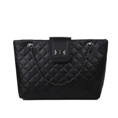 Fashion Lingge Embroidery Thread Chain Bag - Black - View 1
