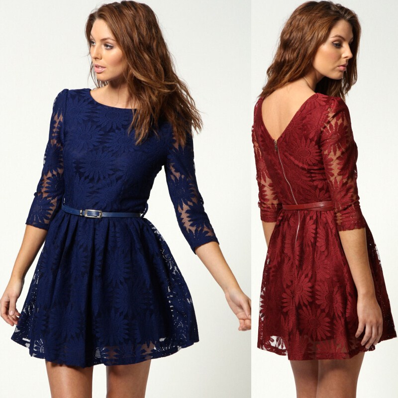 Three-Quarter Sleeve Embroidered Three-Dimensional Slim Women Dress — image 1