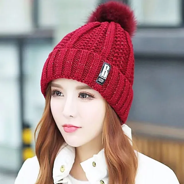 Fashion Stretch Wool Hat Women's Fleece lined Thickened Scarf Warm Cold proof Knitted Trendy Hat One piece Beanie Wine - Shop at LoveMi