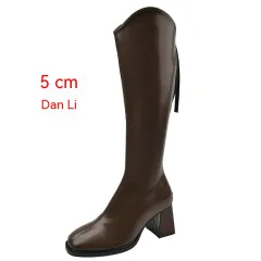 Below The Knee Female Plus Size Stretch Long Boots - Brown - View 1