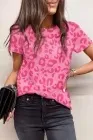 Street Hipster Leopard Print Pullover Round Neck Women's T-shirt - Pink - View 1