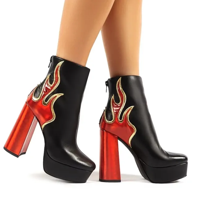 European Beauty Red Flame Sexy Waterproof Platform Super High heeled Ankle Boots Red - Shop at LoveMi