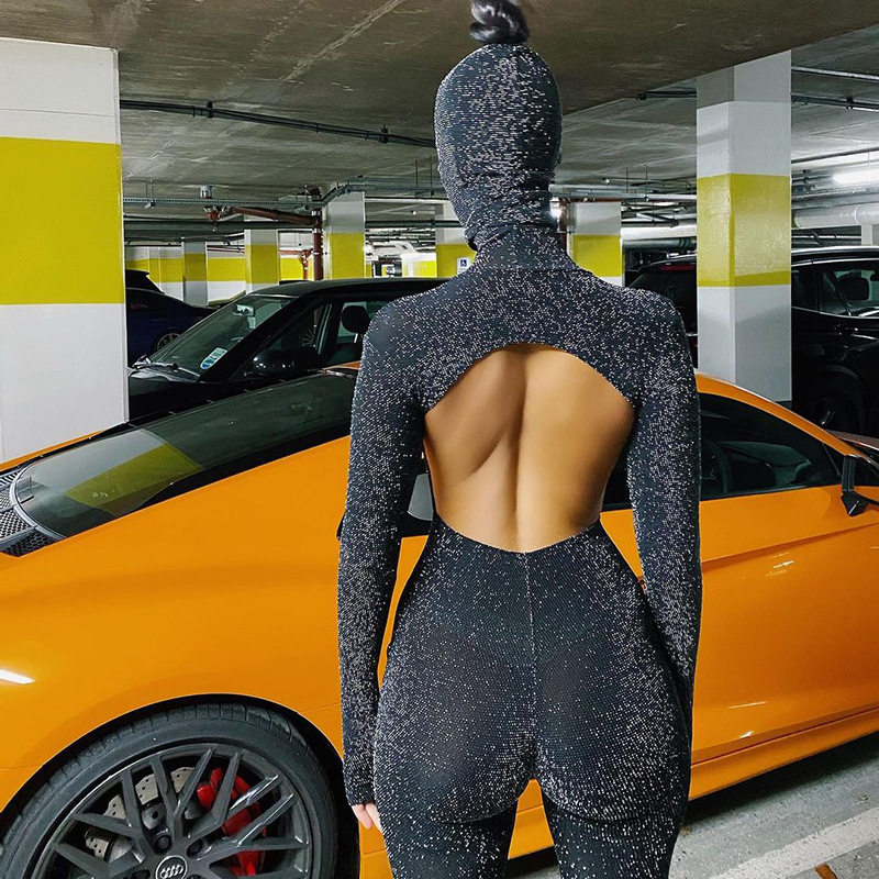 Women's Long Sleeve High Neck Backless One Pants - Image 3