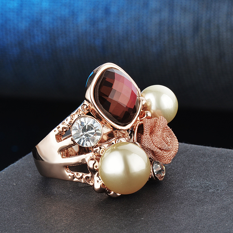 Personalized Fashion Rose Pearl And Diamond Ring