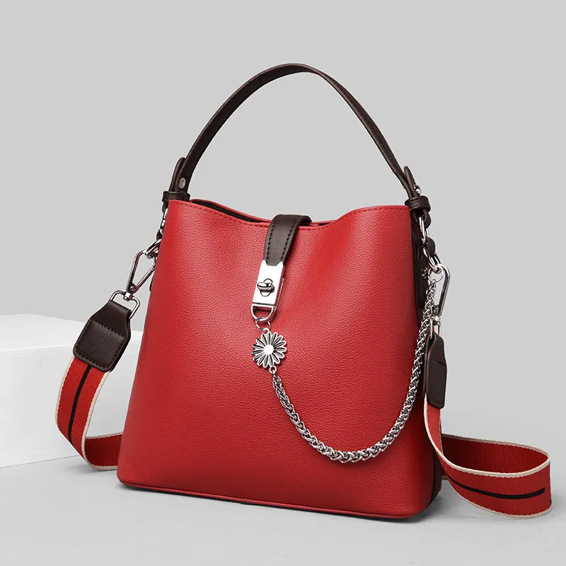 Handbag Large Capacity Bucket Bag Versatile One Shoulder Messenger Bag - Red