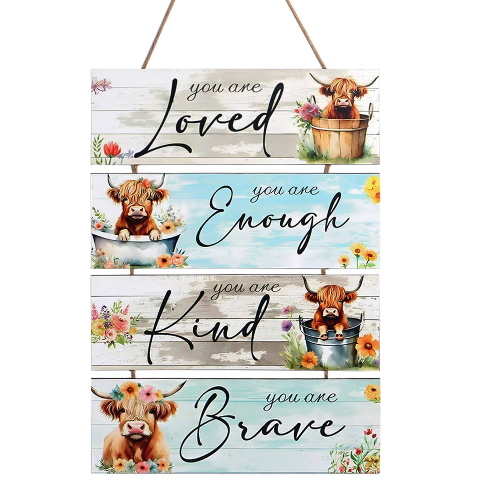 Set Of 4 Highland Cow Wall Art With 3D Designs, Perfect Highland Cow Gifts & Highland Cow Gifts For Women, Inspirational Quotes Inspirational Quotes Wall Art, Charming Highland Cow Pictures, Unique Hi