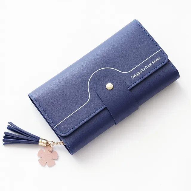 Geometric Alphabet Buckle Clutch Tassel Petal Long Ladies Wallet Blue - Shop at LoveMi