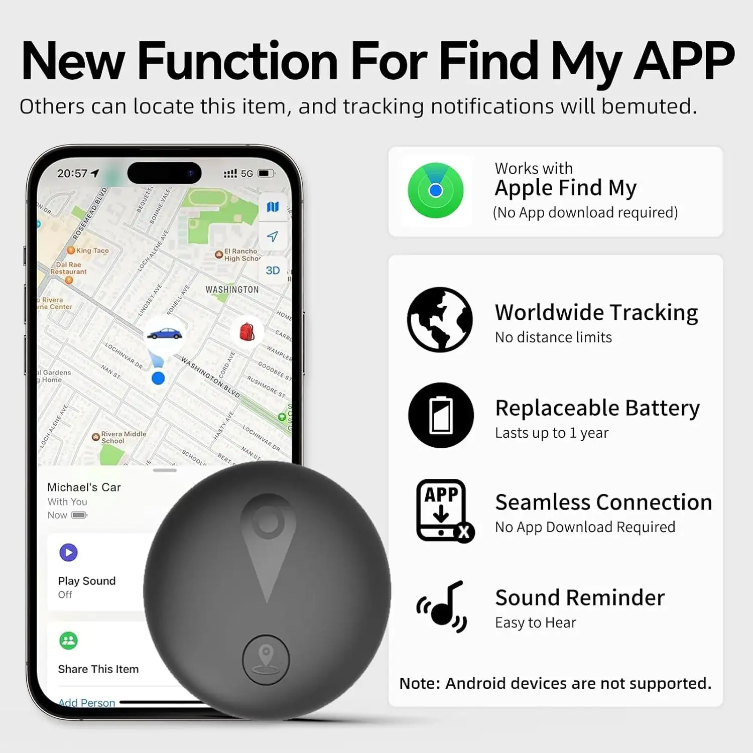 GPS Tracker For Dogs, Smart Collar With Real-Time Location Pet Location Tracker With Holder, No Monthly Fee No SIM Card, Works With IOS Find My, Ultra-Slim, I