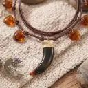 Boho Leather Cord Necklace For Women Vintage Resin Wolf Tooth Pendant Choker Amber Heart Beads Charm Necklace Long Layering Tribal Bohemian Statement Jewelry view 5