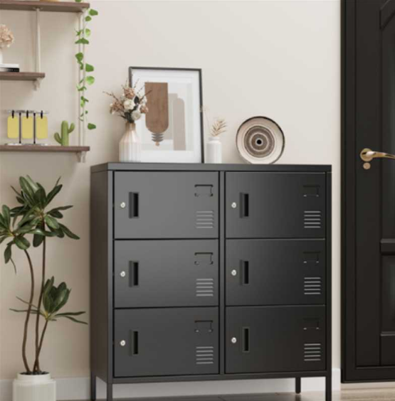 6-Door Employee Storage Locker, Metal Lockers For Office, Gym, School, And Homewith Card Slot Black