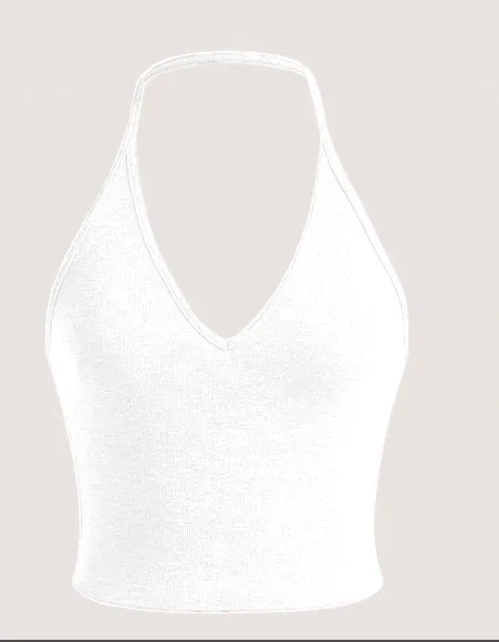 EZwear Summer Solid Crop Halter Top White - Shop at LoveMi