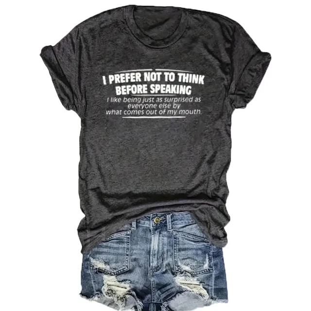 Women's Round Neck Short Sleeve T Shirt Slogan Print, Casual Summer Top Gray - Shop at LoveMi