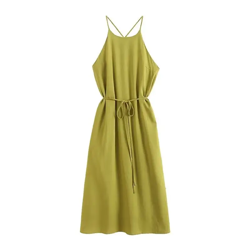 Women's Solid Color Pullover Round Neck Sleeveless Suspender Dress