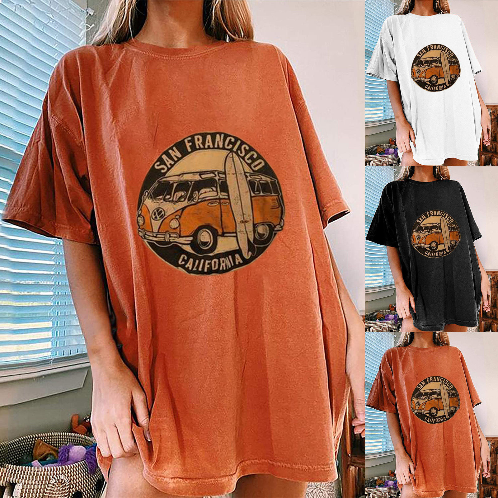 Women's Car Print Drop Shoulder Short Sleeve T-Shirt