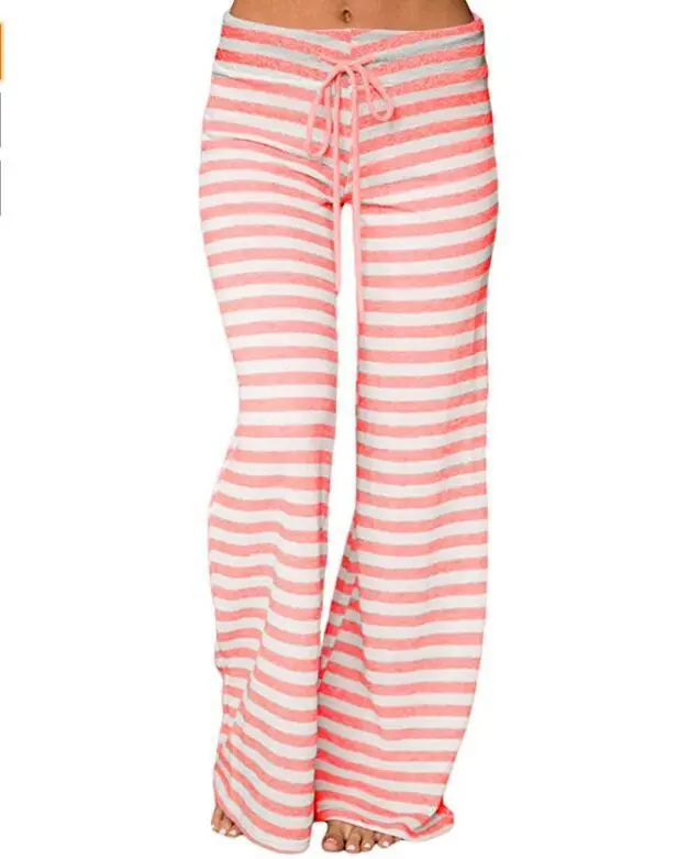 Striped Wide Leg Drawstring High Waist Yoga Pants Pink - Shop at LoveMi