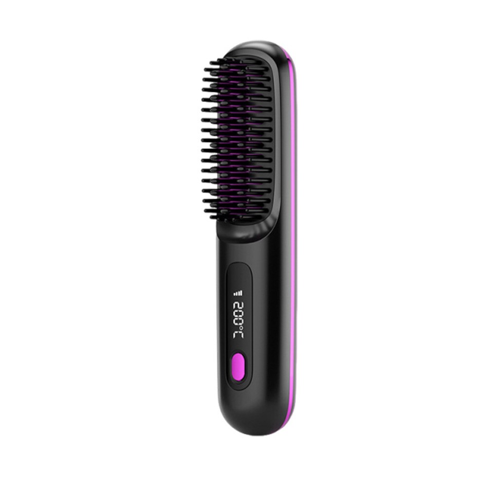 Portable Straightener Brush-GoBrush PRO Rechargeable Cordless Mini Straightener Black