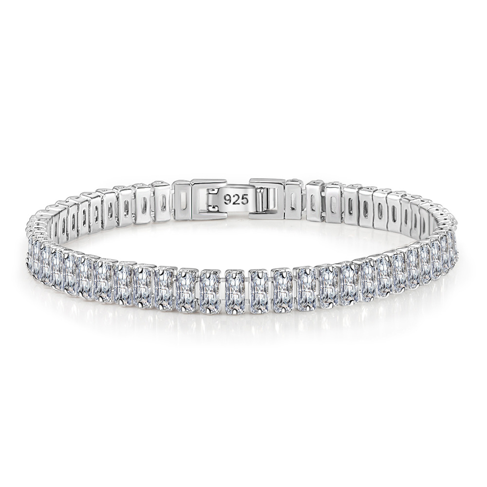 Fashionable Personality Thick Chain Rectangular Zircon Silver Elegant Temperament Full Diamond Ice Clear Bracelet