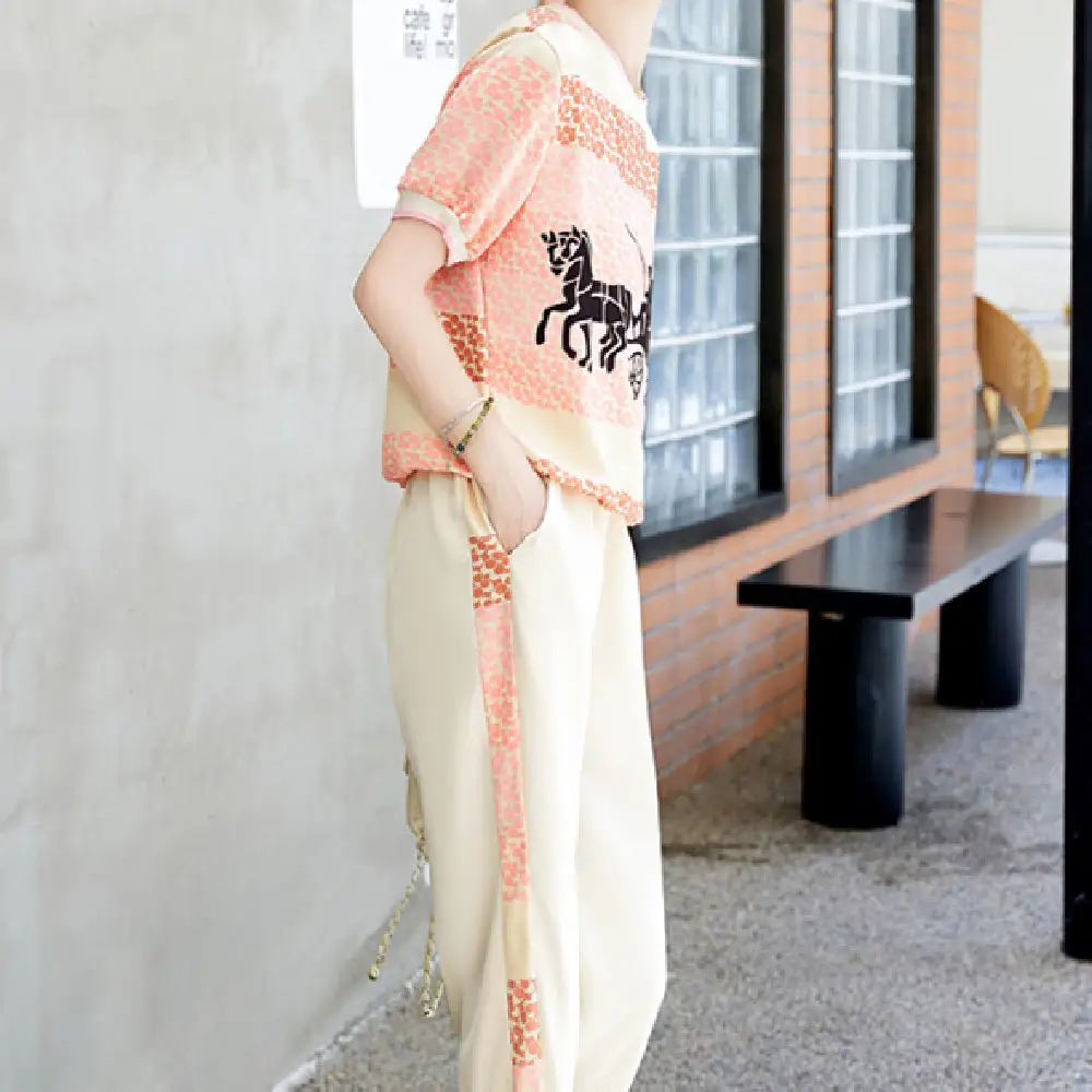 Short Sleeve Ankle Banded Pants Suit