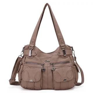 Fashion Ladies Soft Leather Portable Messenger Bag Crossbody Bags For Women Zipper Pocket Soft Casual Tote - Mud