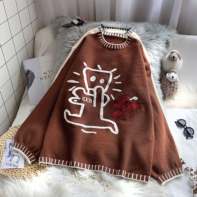 Title 8, Round Neck Cartoon Pattern Knit Sweater